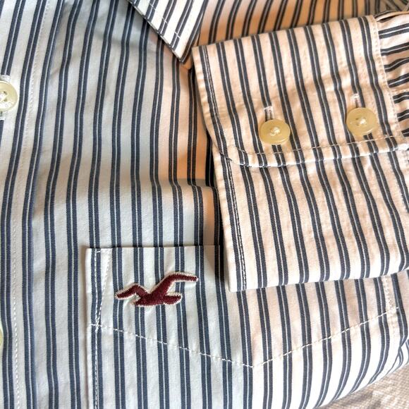 Hollister Men’s Pinstripe Heavy Cotton Button-Down Shirt Classic Coastal Prep M - Picture 7 of 9